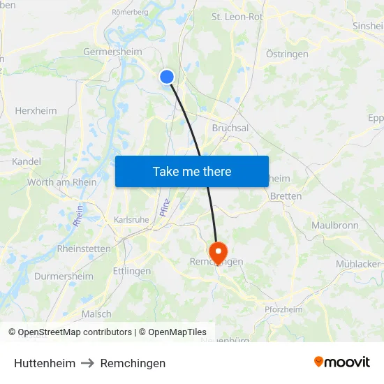 Huttenheim to Remchingen map