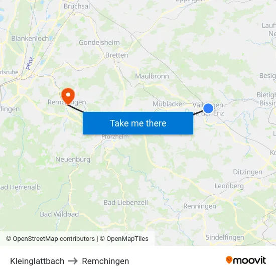 Kleinglattbach to Remchingen map