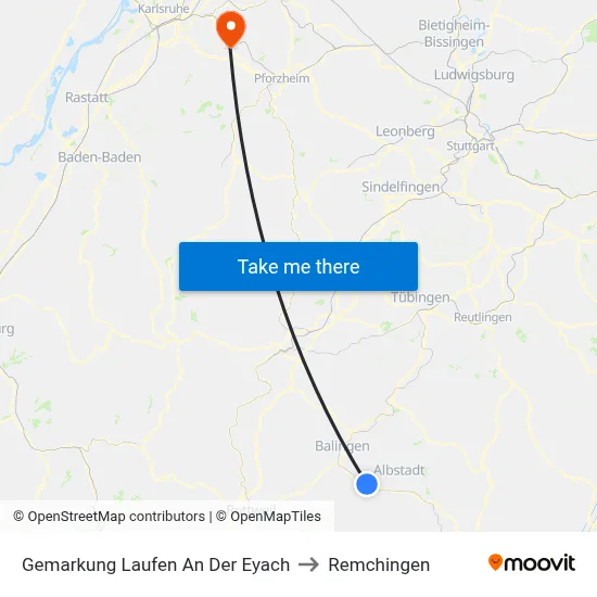 Gemarkung Laufen An Der Eyach to Remchingen map