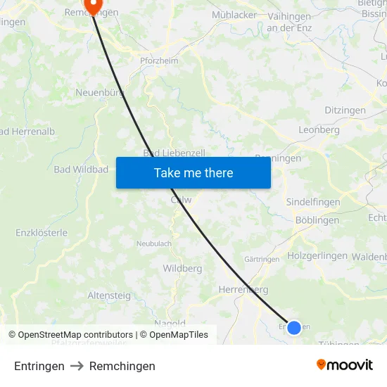 Entringen to Remchingen map