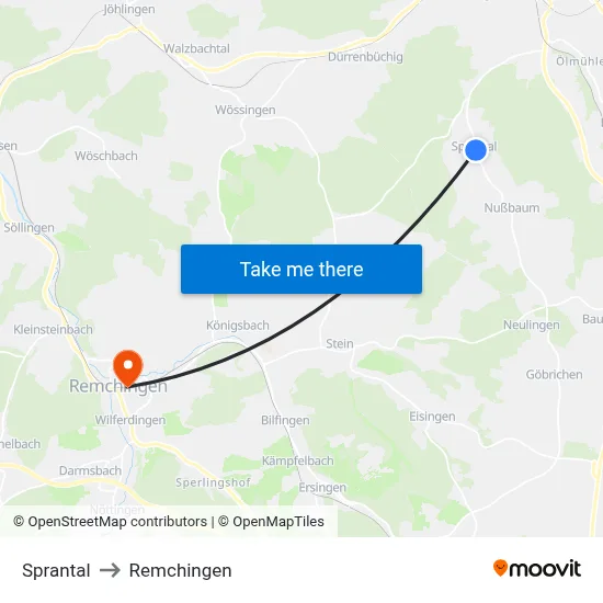 Sprantal to Remchingen map