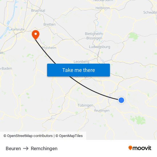 Beuren to Remchingen map