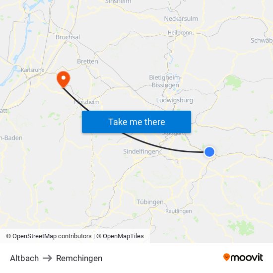 Altbach to Remchingen map