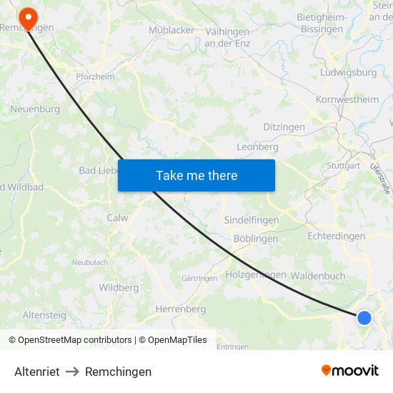 Altenriet to Remchingen map