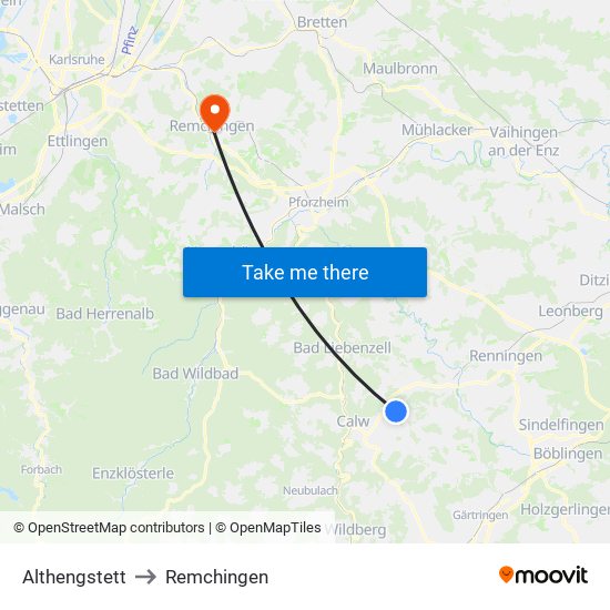 Althengstett to Remchingen map