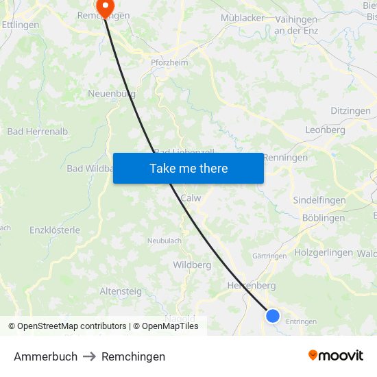 Ammerbuch to Remchingen map