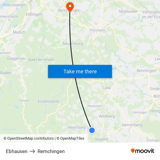 Ebhausen to Remchingen map