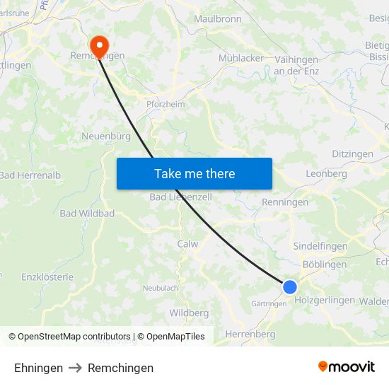 Ehningen to Remchingen map