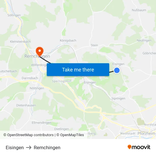 Eisingen to Remchingen map