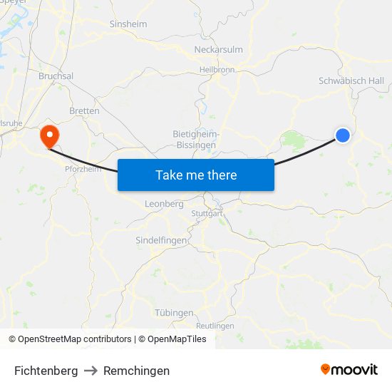 Fichtenberg to Remchingen map