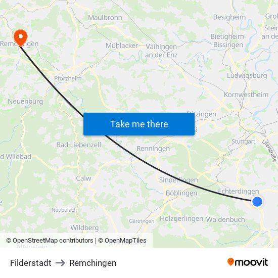 Filderstadt to Remchingen map