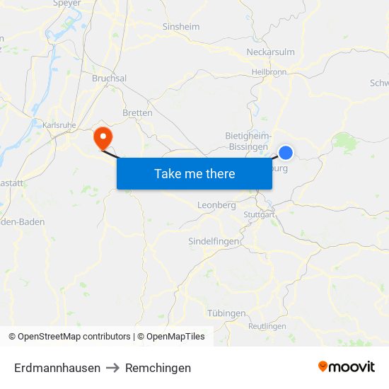 Erdmannhausen to Remchingen map