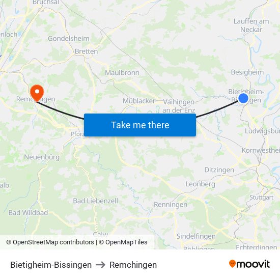 Bietigheim-Bissingen to Remchingen map