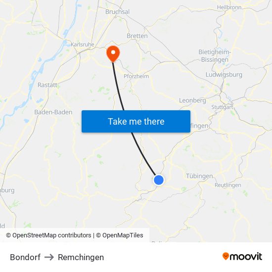 Bondorf to Remchingen map