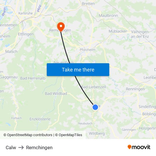 Calw to Remchingen map