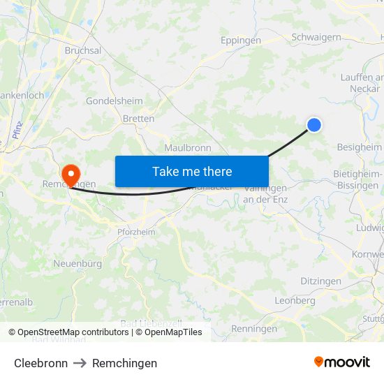 Cleebronn to Remchingen map