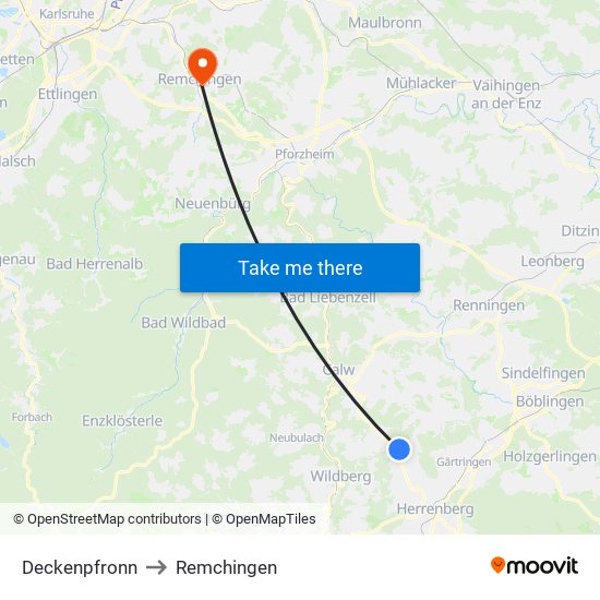 Deckenpfronn to Remchingen map