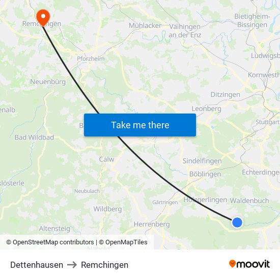 Dettenhausen to Remchingen map