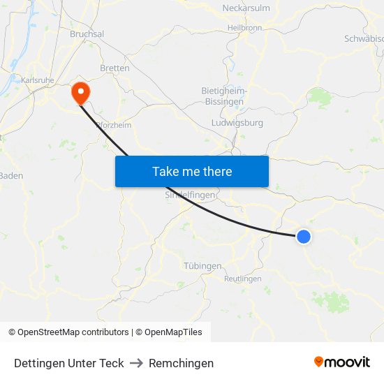 Dettingen Unter Teck to Remchingen map