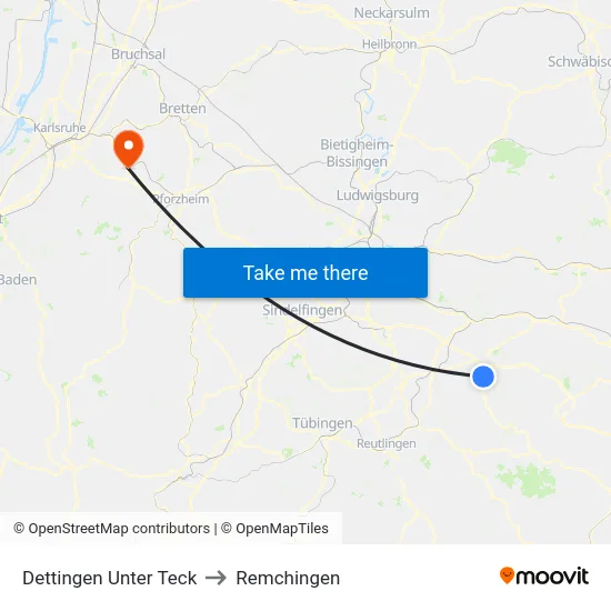 Dettingen Unter Teck to Remchingen map