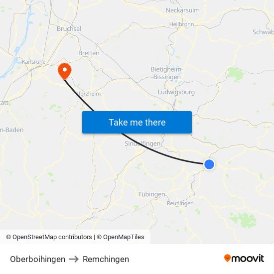 Oberboihingen to Remchingen map