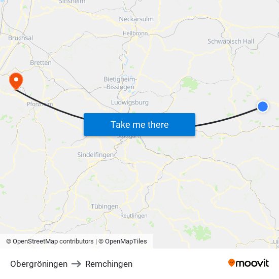 Obergröningen to Remchingen map