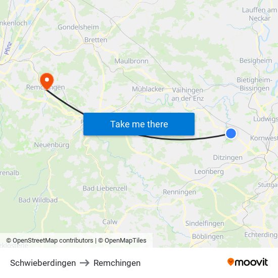 Schwieberdingen to Remchingen map