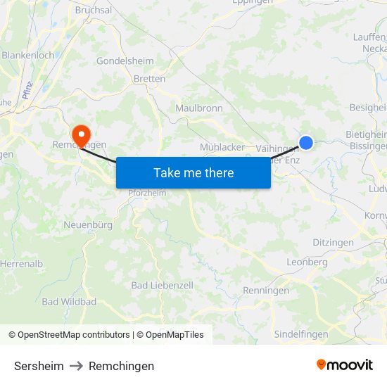 Sersheim to Remchingen map