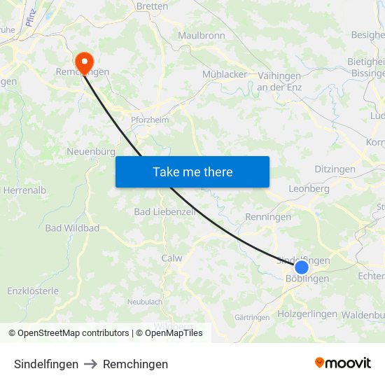 Sindelfingen to Remchingen map