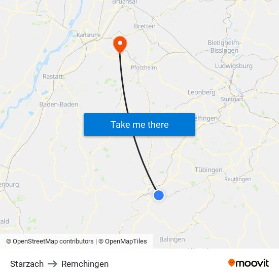 Starzach to Remchingen map