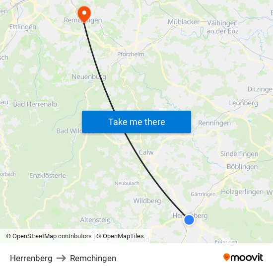 Herrenberg to Remchingen map