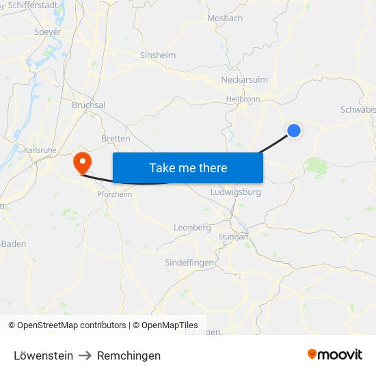 Löwenstein to Remchingen map