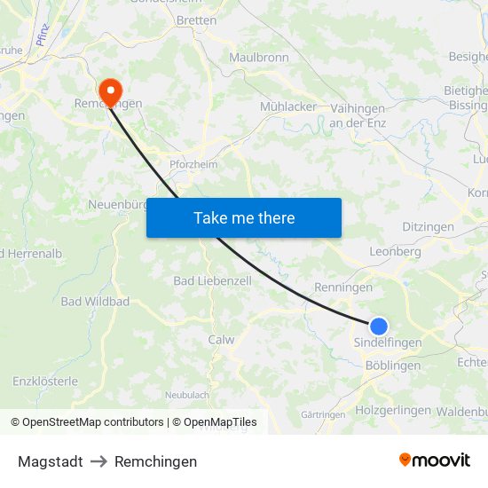 Magstadt to Remchingen map