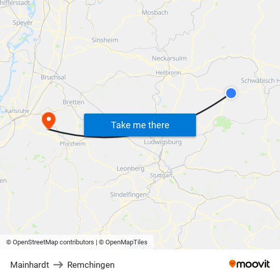 Mainhardt to Remchingen map