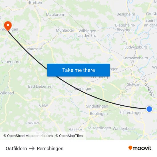 Ostfildern to Remchingen map