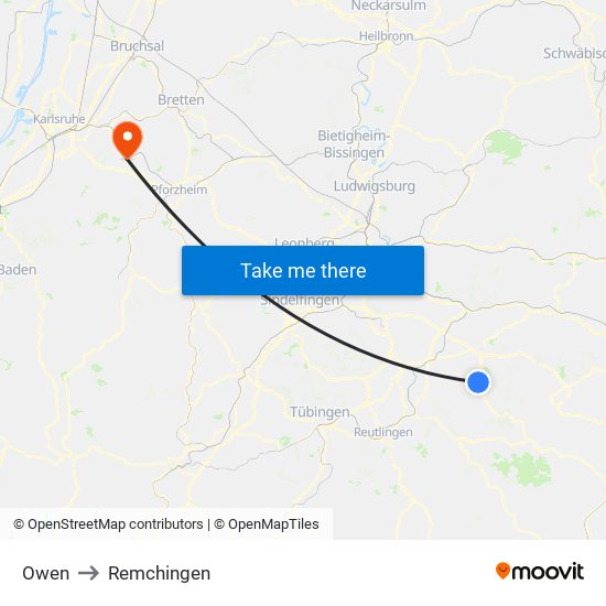 Owen to Remchingen map