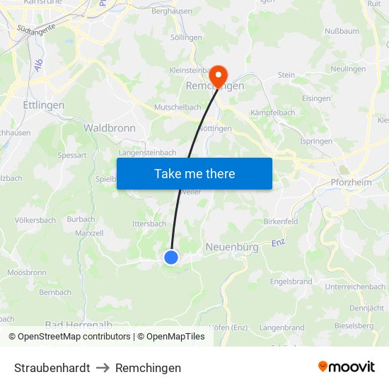Straubenhardt to Remchingen map