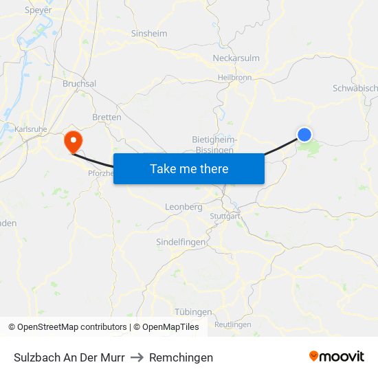 Sulzbach An Der Murr to Remchingen map