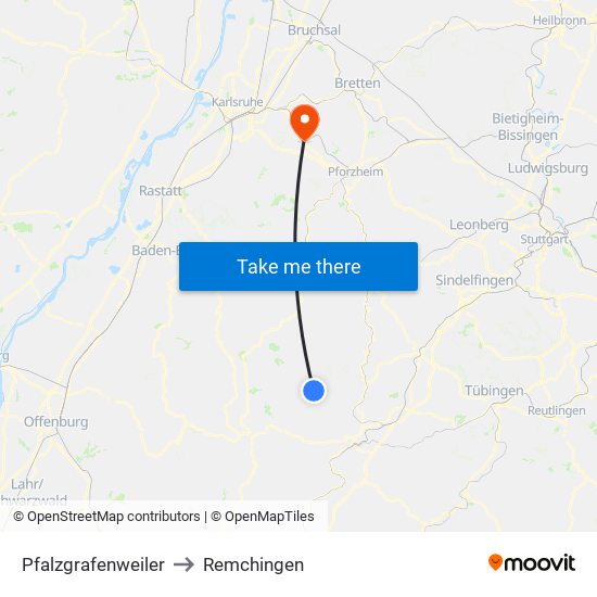 Pfalzgrafenweiler to Remchingen map