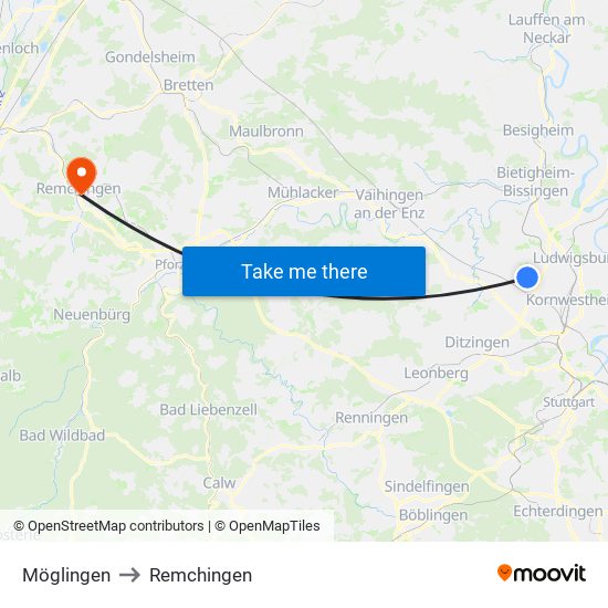 Möglingen to Remchingen map