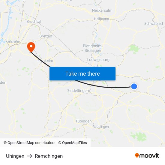 Uhingen to Remchingen map