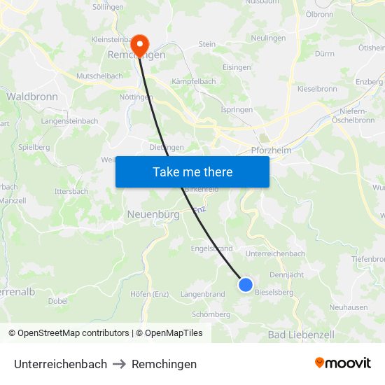 Unterreichenbach to Remchingen map