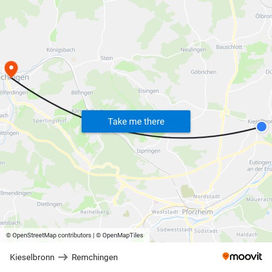 Kieselbronn to Remchingen map