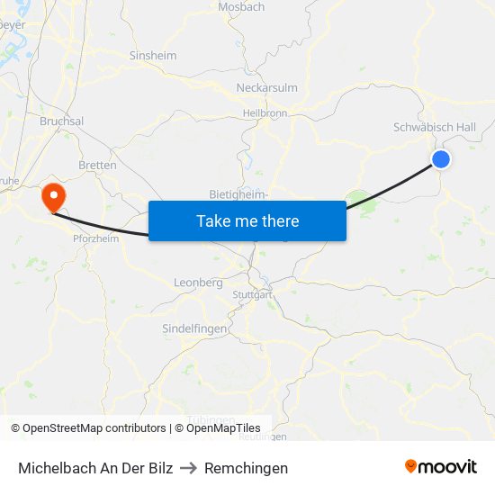 Michelbach An Der Bilz to Remchingen map