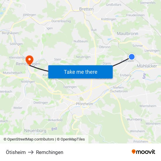 Ötisheim to Remchingen map