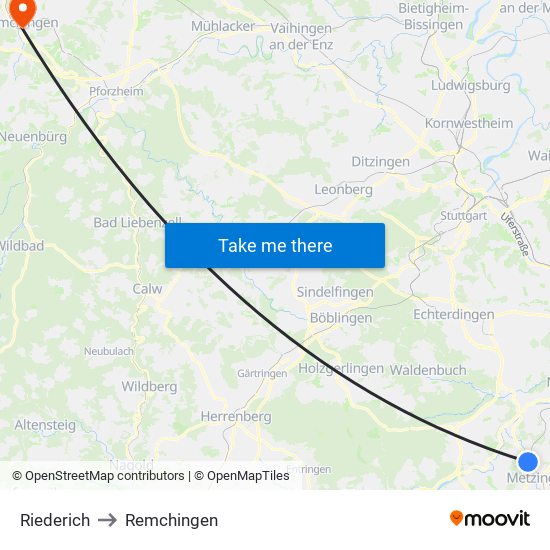 Riederich to Remchingen map