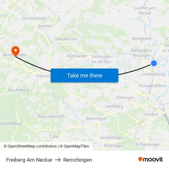 Freiberg Am Neckar to Remchingen map