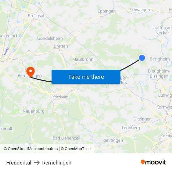 Freudental to Remchingen map