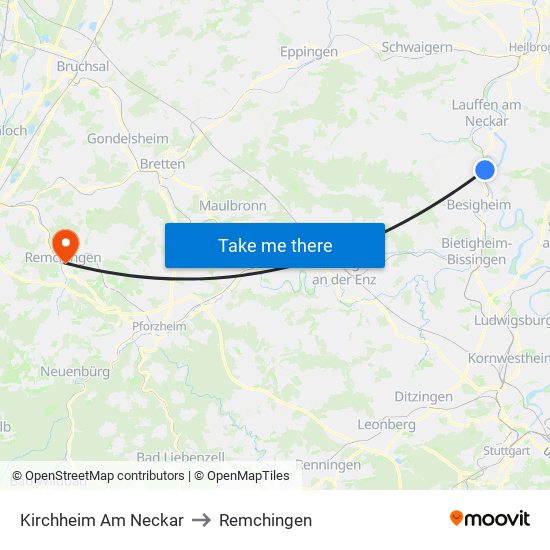 Kirchheim Am Neckar to Remchingen map