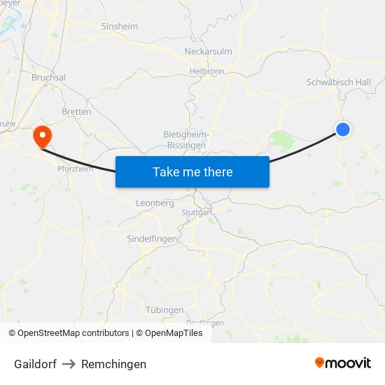 Gaildorf to Remchingen map